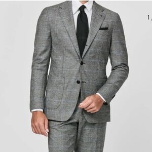 Loro Piana Italy Harry Rosen Gray Wool Sport Coat with Windowpane Fabric 44R